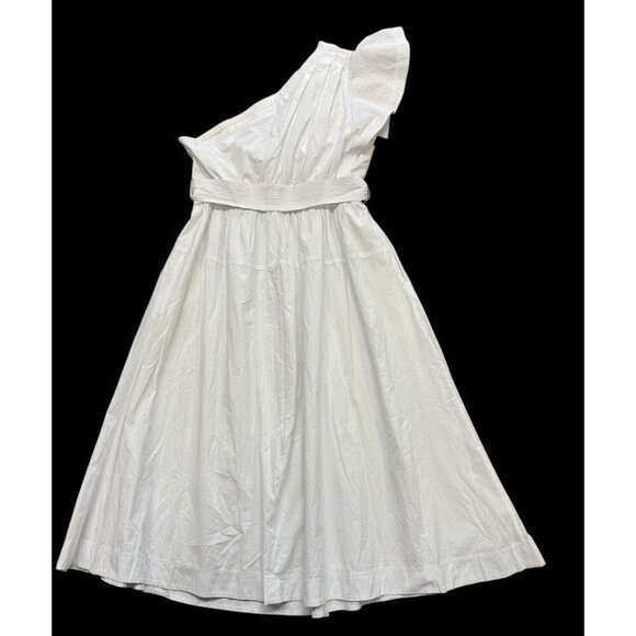 Madewell Sz 16 Dress Ruffled One-Shoulder Midi White Cotton Classic Minimalist - Picture 5 of 8